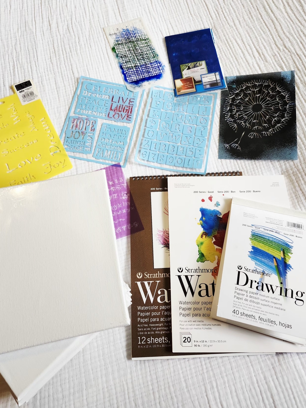 🎨 Painting & Drawing Bundle – Stencils, Watercolor Paper & Canvases